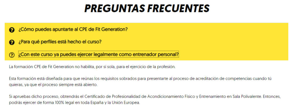 Página del CPE de Fit Generation 