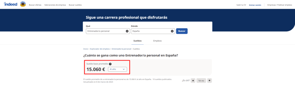Salario promedio entrenador