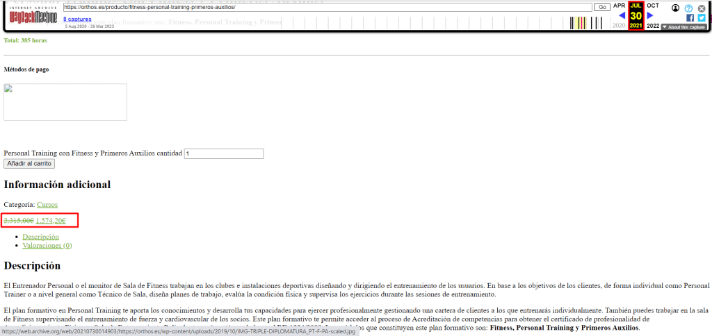 Web Archive método de pago