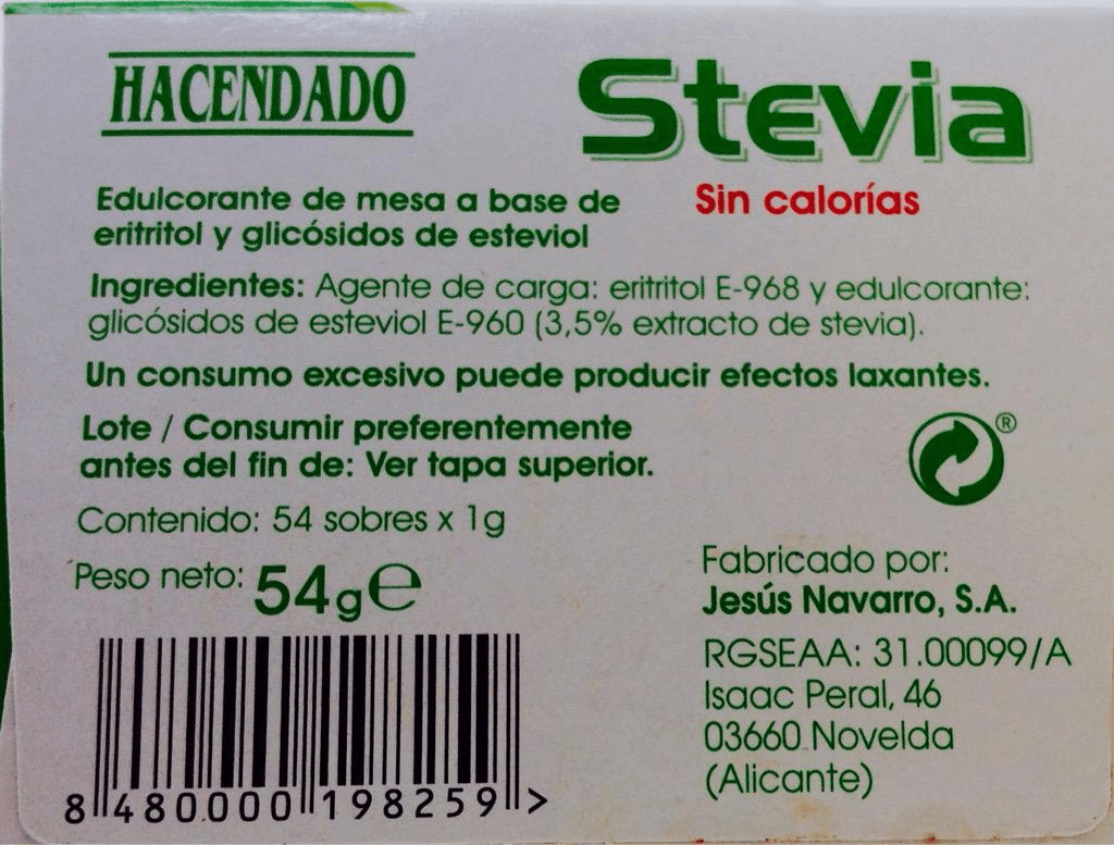 Etiquetado de una “falsa” Stevia