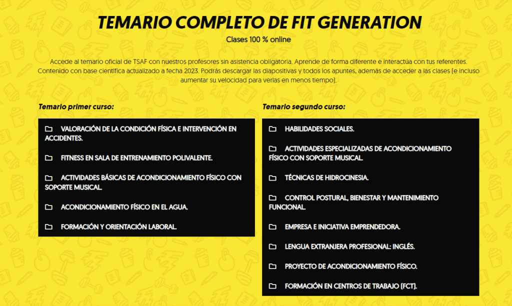 ¿Qué bachillerato hacer para TSAF? 4 Temario fit Generation