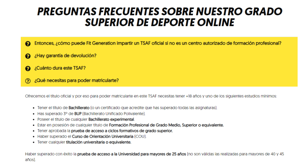 ¿Se necesita selectividad para TSAF? - Requisitos resumidos 3 Web de Fit Generation