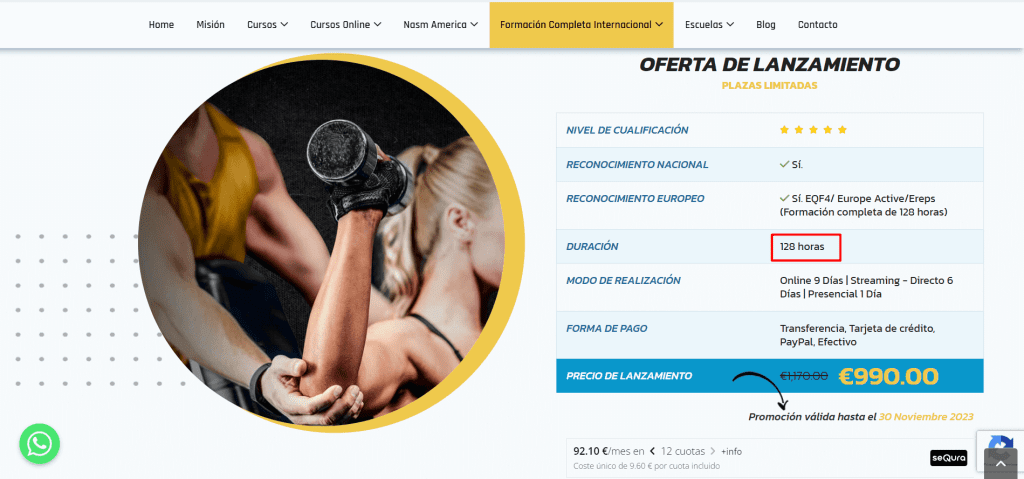 Duración curso entrenador EHS