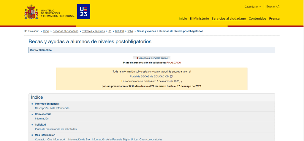 ¿Hay becas para estudiar TSAF? 3 Web del Ministerio de Educación