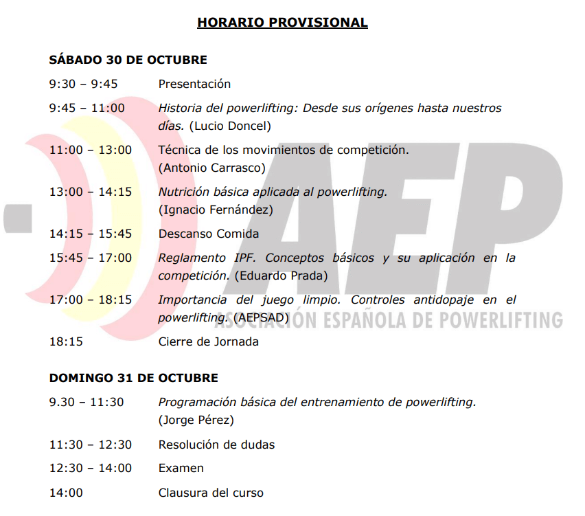 Horario provisional AEP