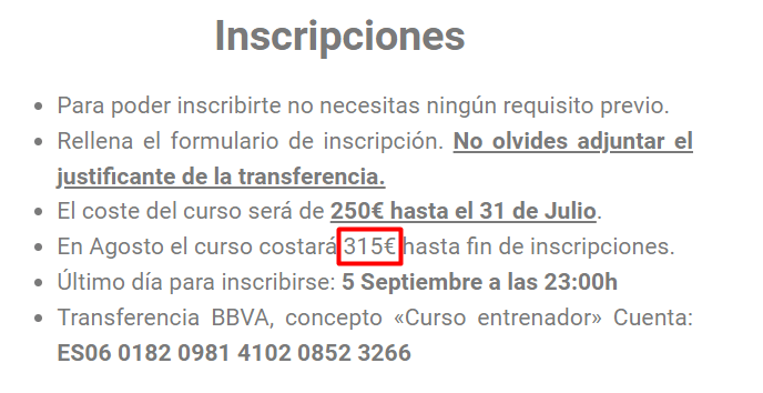 Precio del curso