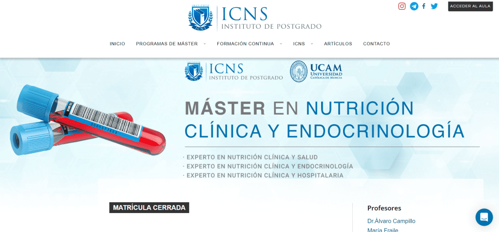 Web de ICNS Máster en nutrición