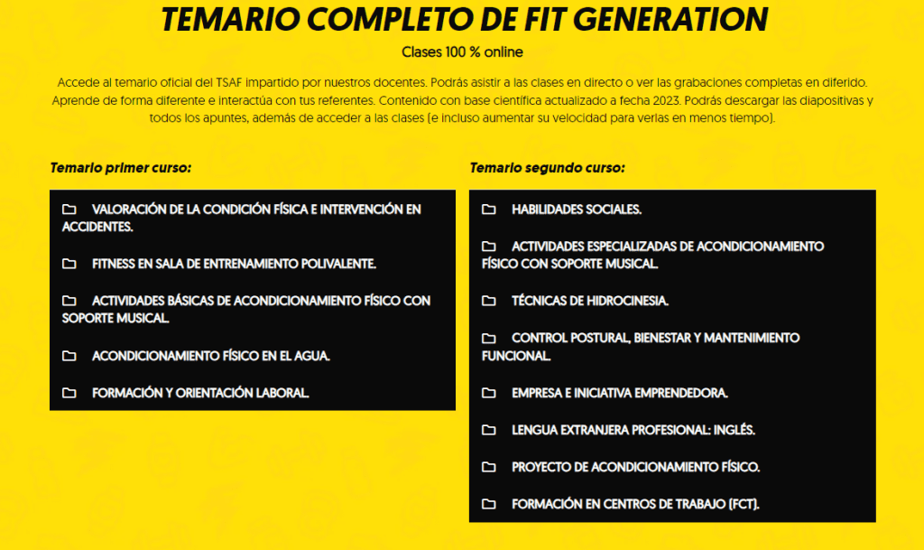 Web de Fit Generation temario