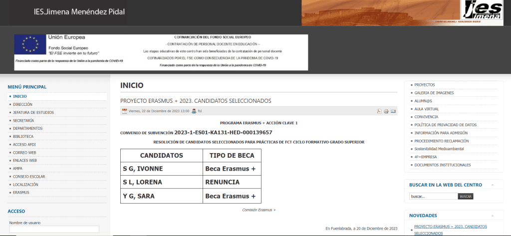 Web del IES Jimena Menéndez Pidal
