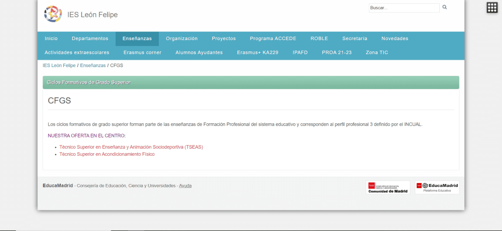 Web del IES León Felipe