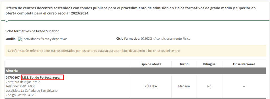 ¿Dónde estudiar TSAF en Almería? 1 Oferta de Formación Profesional