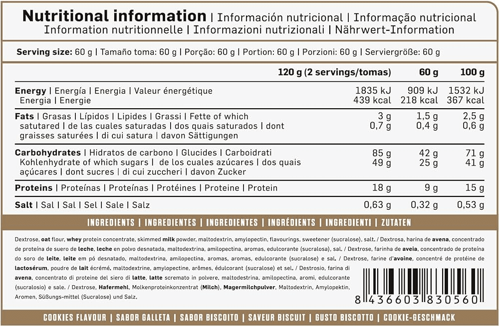 Información nutricional Mass Gainer
