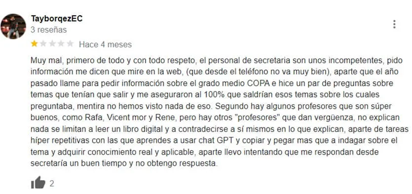 reseñas negativas y positivas