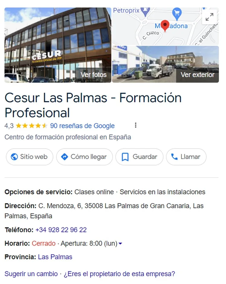¿Dónde estudiar TSAF en Las Palmas de Gran Canaria? 9 ubicación para estudiar TSAF