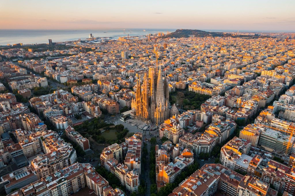 barcelona city skyline with sagrada familia royalty free image 1692960079