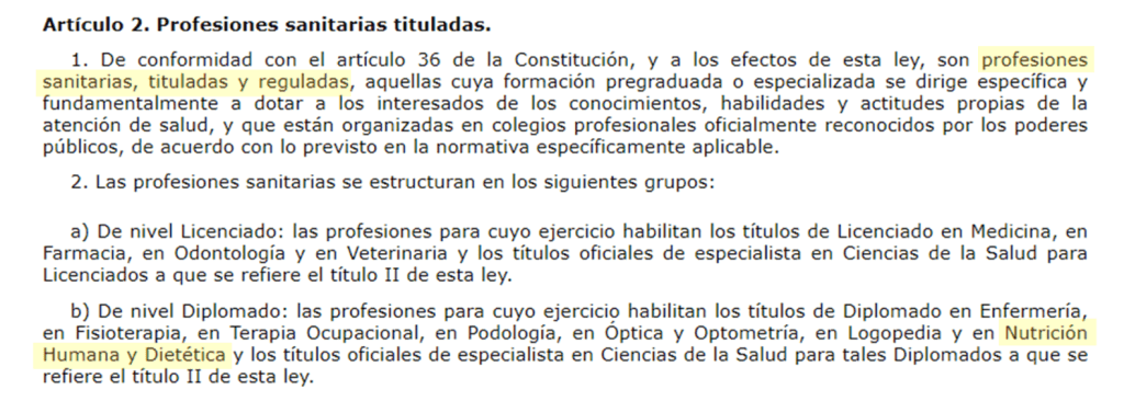 Artículo Ley de Ordenación Profesiones Sanitarias