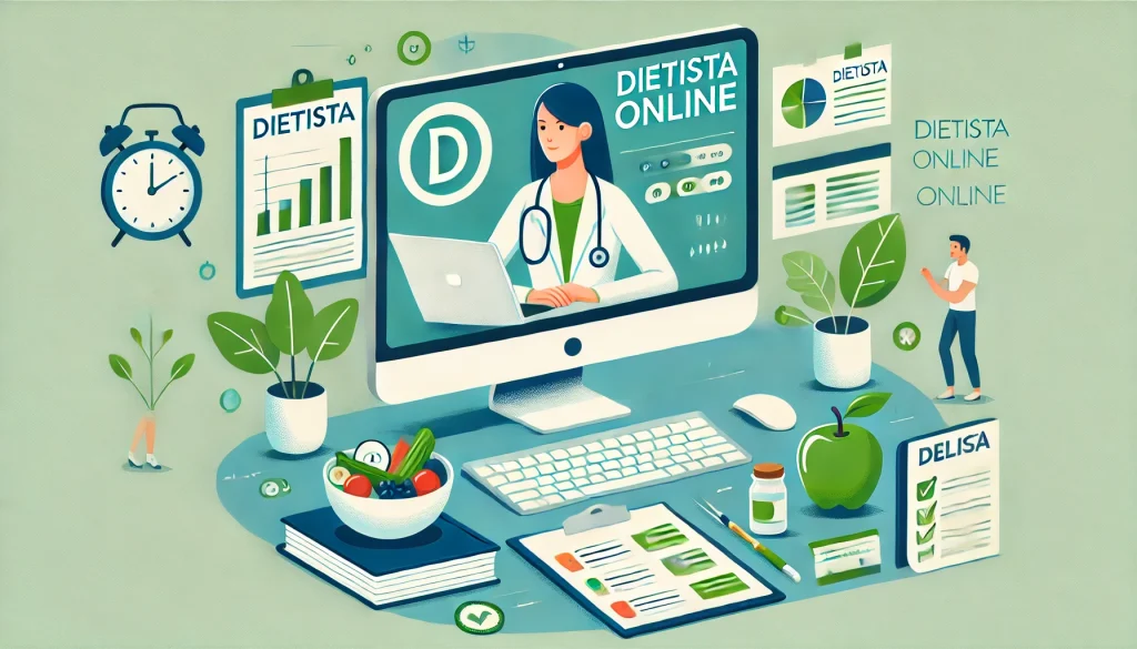 DALL·E 2024 07 17 20.07.02 Create a cover image for a blog about an online dietitian working with a computer. The image should feature a dietitian in a home office setting work