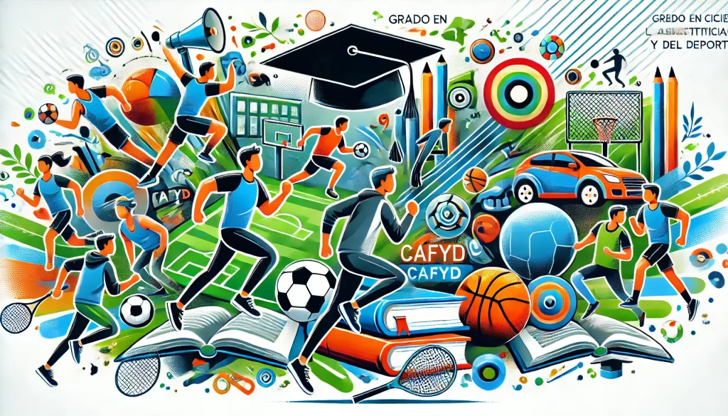 DALL·E 2024 07 18 00.55.07 Create a cover image for a blog about the university degree in Physical Activity and Sports Sciences CAFYD. The image should feature elements relate