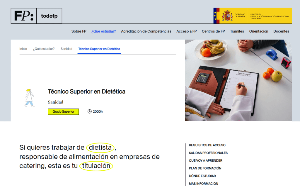Web del Ministerio de Educación