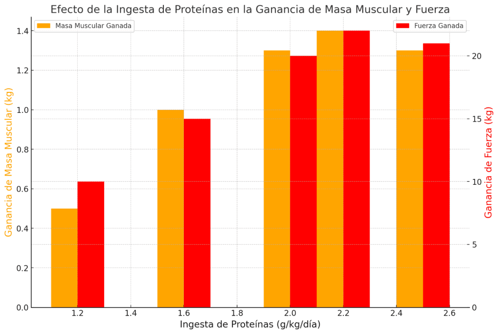 Relación ingesta de proteínas y  ganancias masa muscular 