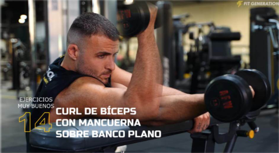 Curl de bíceps con mancuerna banco plano