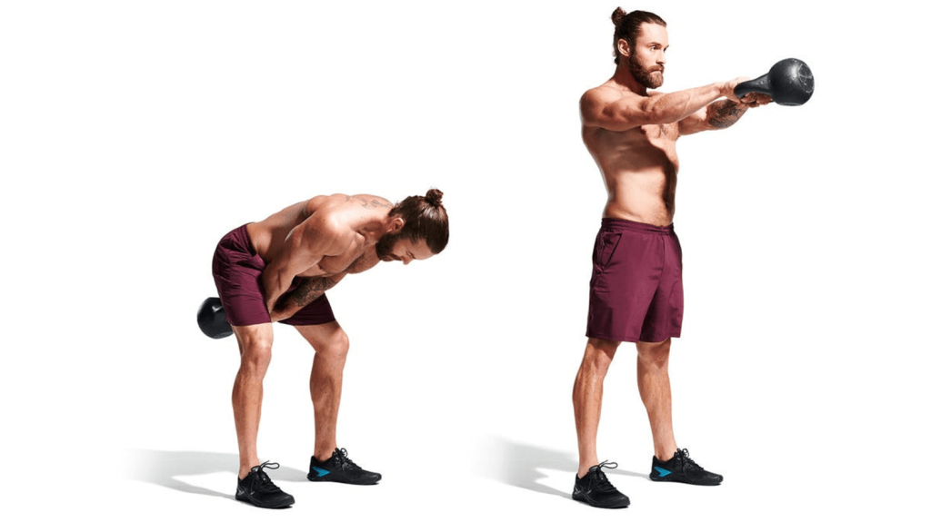 Fase concéntrica del kettlebell swing.