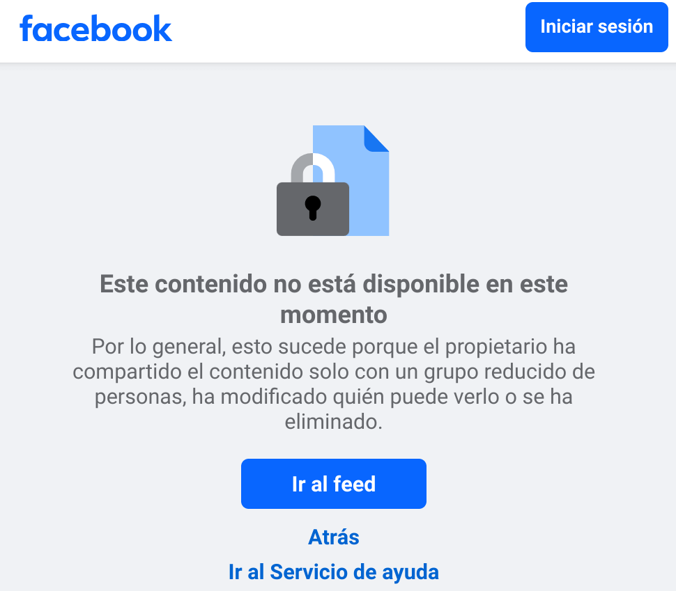 Contenido eliminado Facebook