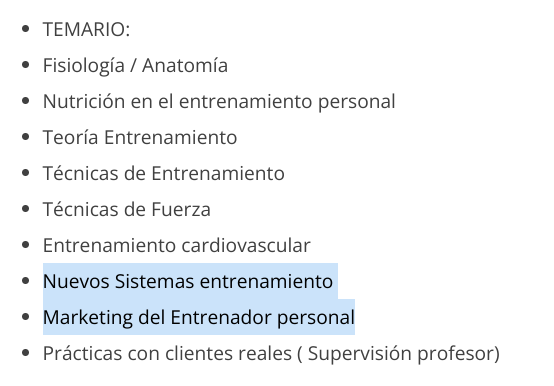 Temario curso entrenador personal