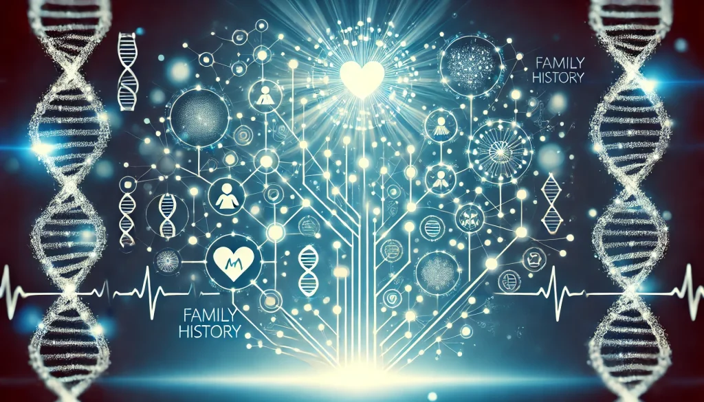 DALL·E 2024 12 15 01.02.29 A symbolic image of family history in a medical context featuring a glowing abstract family tree made of interconnected lines and nodes combined wi