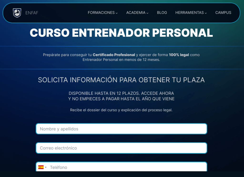 Solicitar curso entrenador personal ENFAF