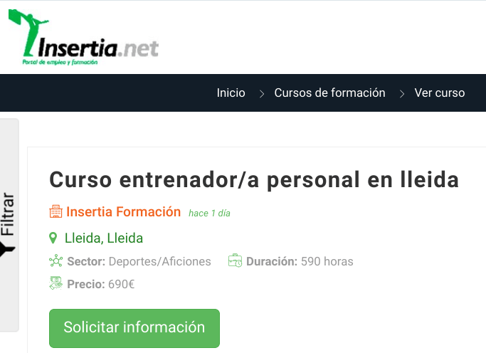 Curso entrenador personal de Insertia