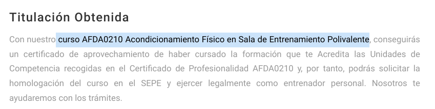 Titulación curso acondicionamiento físico
