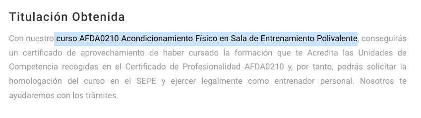 Titulación  curso entrenador personal
