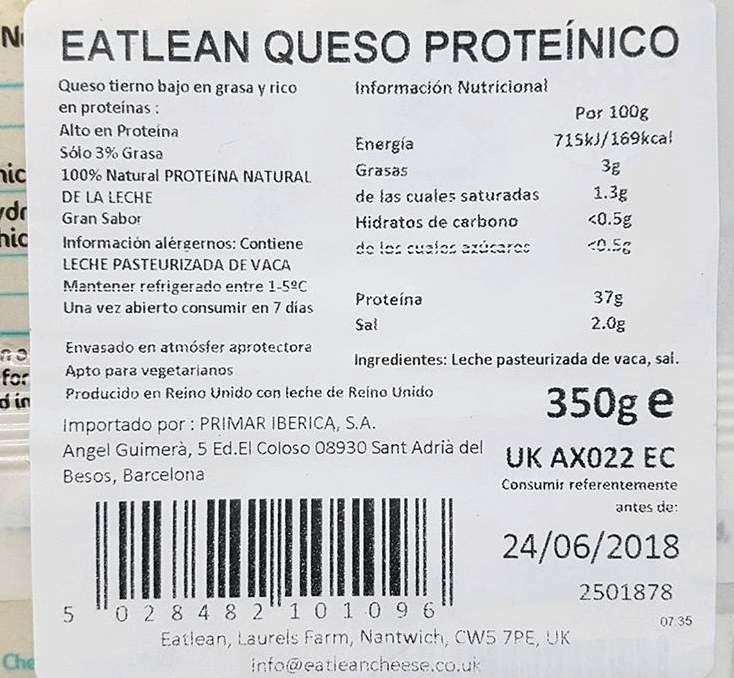 Composición nutricional queso Eatlean