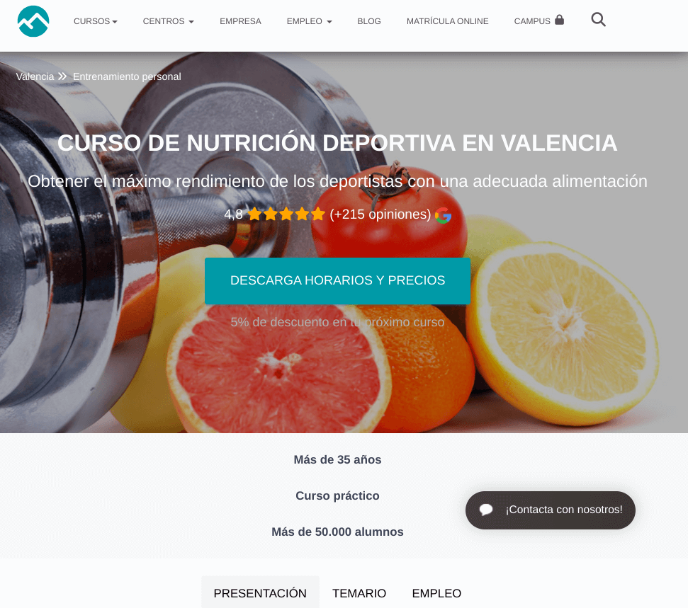 Curso de Nutrición Deportiva Valencia