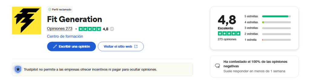 Opiniones sobre fit Generation Trustpilot