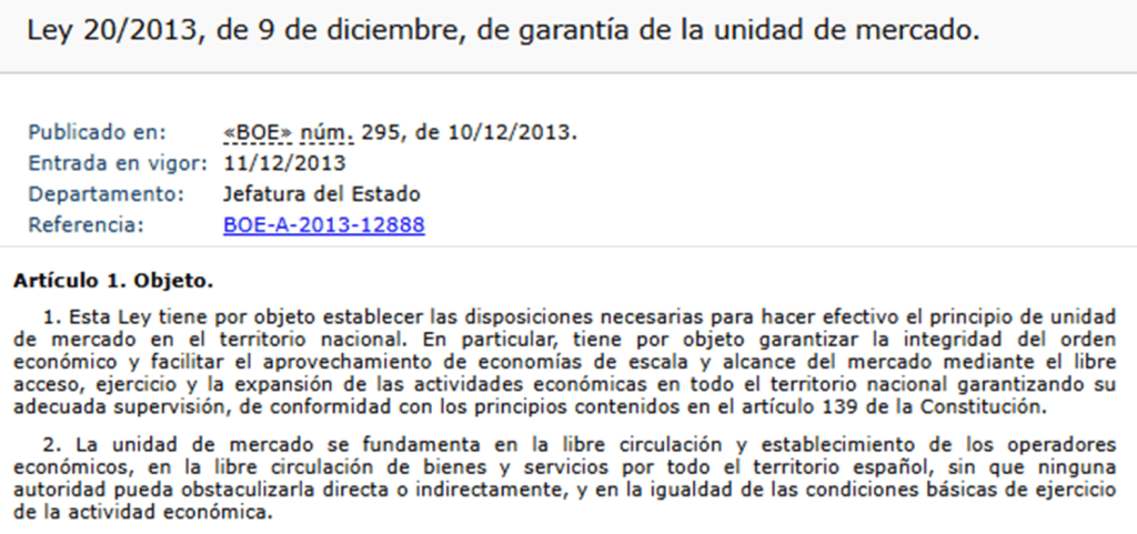Ley garantía unidad de mercado