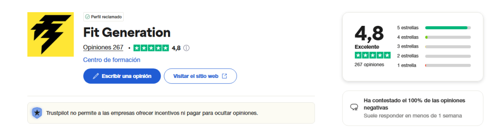 Valoración en Trustpilot Fit Generation