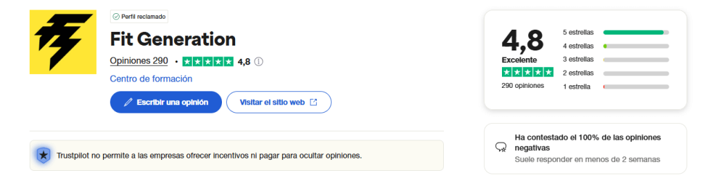 Opiniones en Trustpilot Fit Generation
