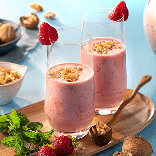 Batido lácteo con mermelada y frutos rojos