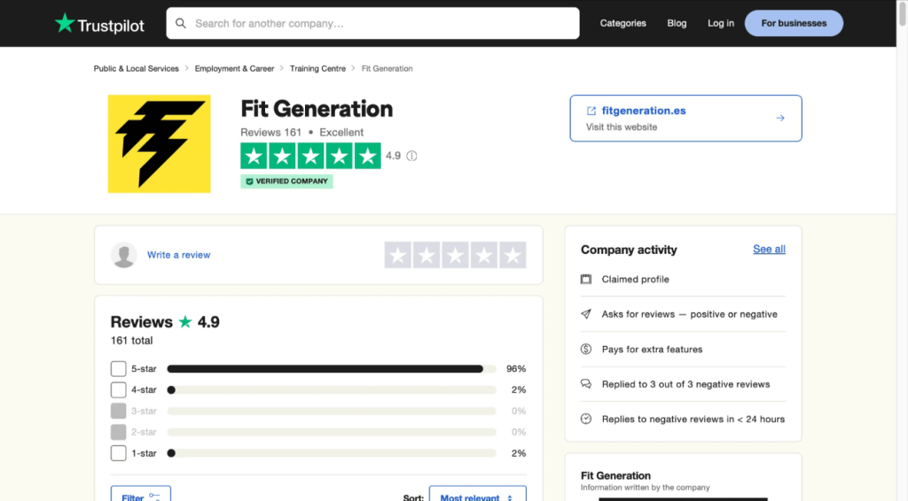 Valoración en Trustpilot Fit Generation