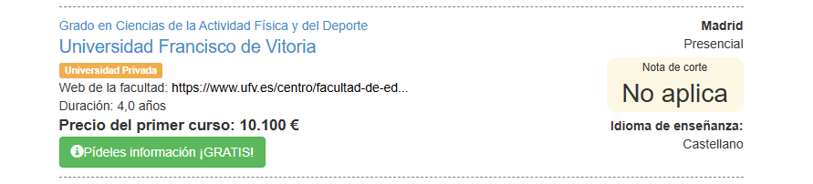 Web precios para curso CAFYD
