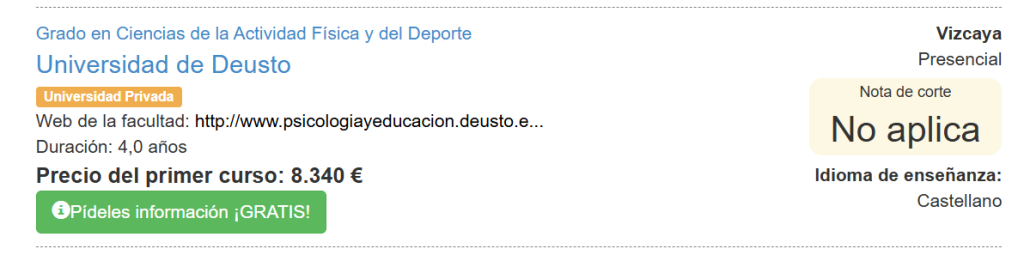 Universidad de Deusto precio de curso
