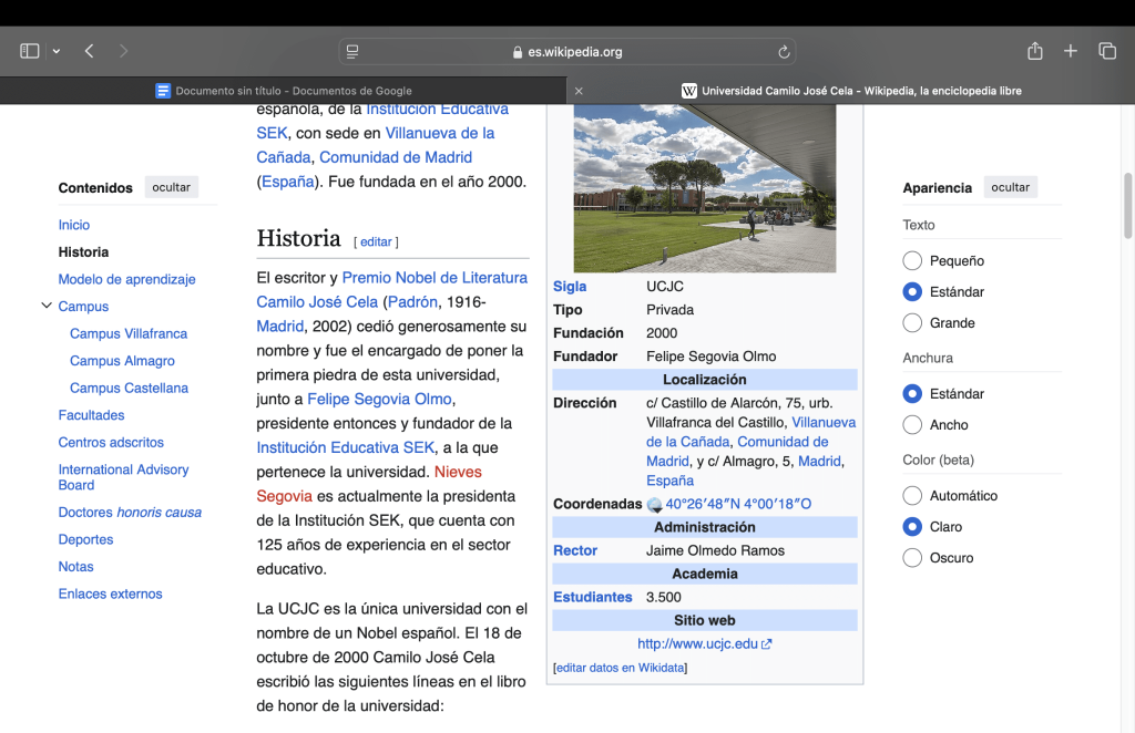 Wikipedia Universidad Camilo José Cela