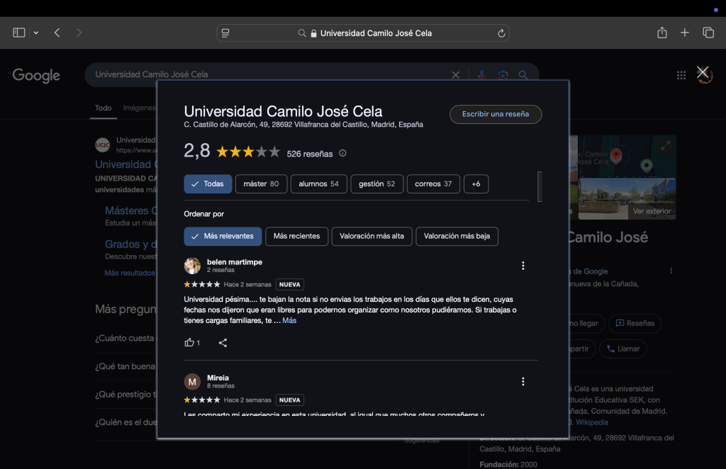 Reseñas perfil de Google