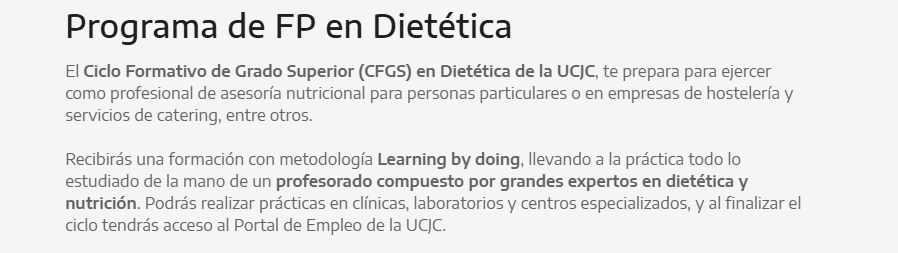 Formacion profesional grado superior dietetica 