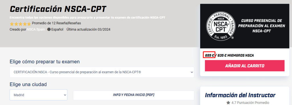 Certificacion nsca cpt presencial