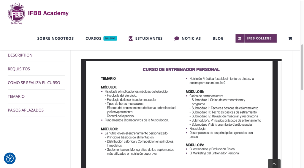 IFBB Academy curso entrenador personal