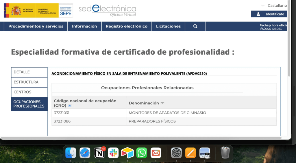 Todas las Carreras y Formaciones Oficiales relacionadas con el Deporte en España 4 Sala de Entrenamiento Polivalente