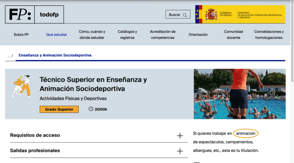 Todas las Carreras y Formaciones Oficiales relacionadas con el Deporte en España 15 Técnico enseñanza y animación deportiva